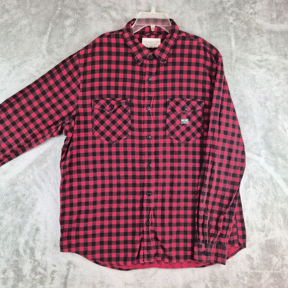 Denim & Supply Ralph Lauren Plaid Flannel Shirt XL Red‎ Black Buffalo Check